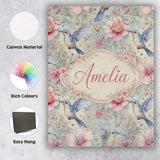 Personalised Name Pastel Hummingbird and Custom  Unique Gift Idea Elegant Feature Canvas Wall Art Print Decor Picture Ready to Hang