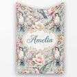 Vintage Hummingbird with Soft Floral Garden Seamless Pattern Name  Personalised Custom Name Super Soft Fleece Blanket Bed Sofa Throw