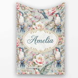 Vintage Hummingbird with Soft Floral Garden Seamless Pattern Name  Personalised Custom Name Super Soft Fleece Blanket Bed Sofa Throw