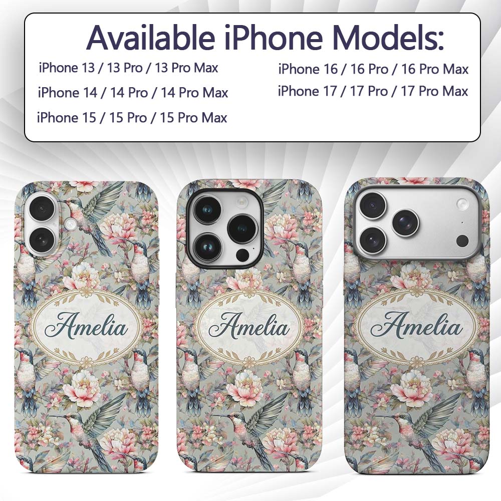 Vintage Hummingbird with Soft Printed Design Custom Name Protective Phone Case Mobile Cover Durable Everyday Smartphone Shock Resistant