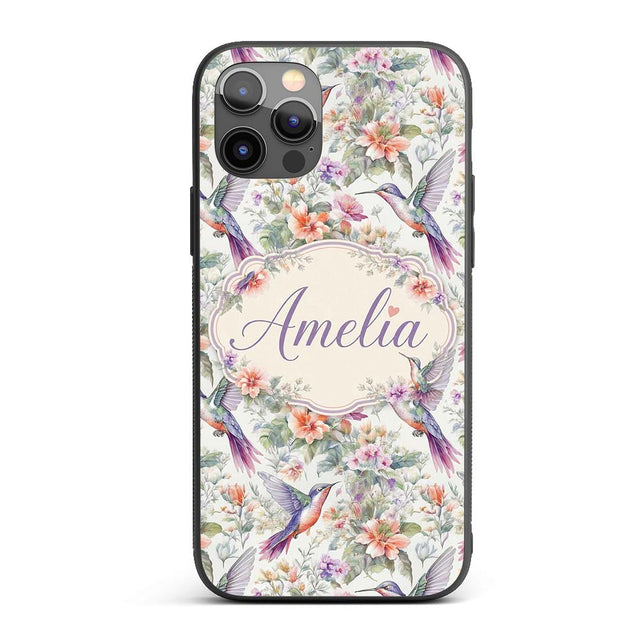 Colorful Hummingbird with Wildflower Garden Printed Design Custom Name Protective Phone Case Mobile Cover Durable Smartphone Shock Resistant