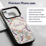 Colorful Hummingbird with Wildflower Garden Printed Design Custom Name Protective Phone Case Mobile Cover Durable Smartphone Shock Resistant
