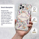 Colorful Hummingbird with Wildflower Garden Printed Design Custom Name Protective Phone Case Mobile Cover Durable Smartphone Shock Resistant