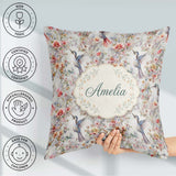 Custom Name Elegant Hummingbird with Floral Bloom Garden Pattern Square Filled Cushion Throw Pillow Sofa Bed Home Decor Zip Washable UK Made