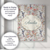 Personalised Name Elegant Hummingbird with Custom  Bespoke Contemporary Statement Canvas Wall Art Print Decor Picture Ready to Hang