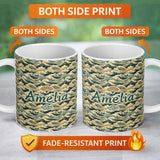 Personalized Custom Name Vintage Ocean Waves Japanese Style Seamless Pattern Name Cute 11oz Ceramic Coffee Tea Mug White Large Handle