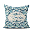 Custom Name Blue Ocean Waves Japanese Inspired Pattern Name Cute Square Filled Cushion Throw Pillow Sofa Bed Home Decor Zip Washable UK Made