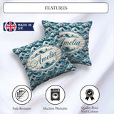 Custom Name Blue Ocean Waves Japanese Inspired Pattern Name Cute Square Filled Cushion Throw Pillow Sofa Bed Home Decor Zip Washable UK Made