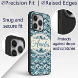 Blue Ocean Waves Japanese Inspired Printed Design Custom Name Protective Phone Case Mobile Cover Durable Everyday Smartphone Shock Resistant