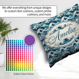 Custom Name Blue Ocean Waves Japanese Inspired Pattern Name Cute Square Filled Cushion Throw Pillow Sofa Bed Home Decor Zip Washable UK Made
