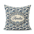 Custom Name Classic Blue Japanese Ocean Waves Seamless Name Cute Square Filled Cushion Throw Pillow Sofa Bed Home Decor Zip Washable UK Made