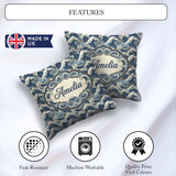 Custom Name Classic Blue Japanese Ocean Waves Seamless Name Cute Square Filled Cushion Throw Pillow Sofa Bed Home Decor Zip Washable UK Made