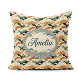 Custom Name Style Ocean Waves with Warm Tones Seamless Name Cute Square Filled Cushion Throw Pillow Sofa Bed Home Decor Zip Washable UK Made