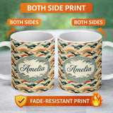 Personalized Custom Name Style Ocean Waves with Warm Tones Seamless Pattern Name Cute Unique 11oz Ceramic Coffee Tea Mug White Large Handle