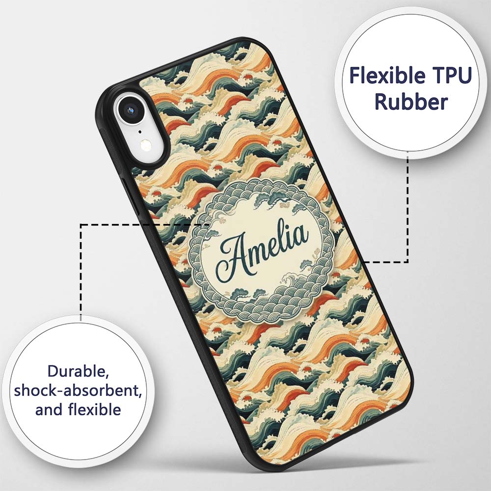 Style Ocean Waves with Warm Tones Printed Design Custom Name Protective Phone Case Mobile Cover Durable Everyday Smartphone Shock Resistant