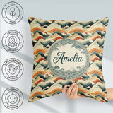 Custom Name Style Ocean Waves with Warm Tones Seamless Name Cute Square Filled Cushion Throw Pillow Sofa Bed Home Decor Zip Washable UK Made