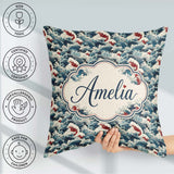 Custom Name Japanese Wave Art with Red Details Seamless Pattern Square Filled Cushion Throw Pillow Sofa Bed Home Decor Zip Washable UK Made