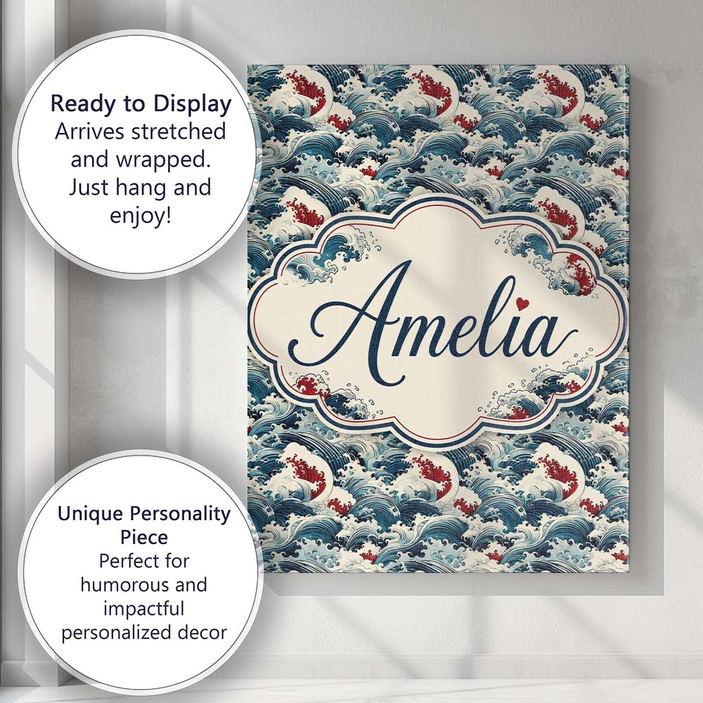 Personalised Name Traditional Japanese Wave Custom  Bespoke Interior Contemporary Canvas Wall Art Print Decor Picture Ready to Hang