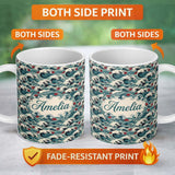 Personalized Custom Name Vintage Ocean Waves with Deep Blue Tones Seamless Pattern Custom 11oz Ceramic Coffee Tea Mug White Large Handle