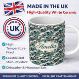 Personalized Custom Name Vintage Ocean Waves with Deep Blue Tones Seamless Pattern Custom 11oz Ceramic Coffee Tea Mug White Large Handle