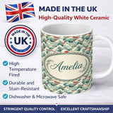 Personalized Custom Name Stylized Ocean Waves with Soft Green Tones Seamless Pattern Name 11oz Ceramic Coffee Tea Mug White Large Handle