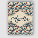 Personalised Name Detailed Japanese Wave Custom  Unique Gift Idea Elegant Feature Canvas Wall Art Print Decor Picture Ready to Hang