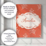 Personalised Name Minimal White Floral Line Orange Background Custom  Home Unique Canvas Wall Art Print Decor Picture Ready to Hang