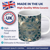 Personalized Custom Name Owl Moon Stars Night Sky Botanical Seamless Pattern Cute Unique Gift 11oz Ceramic Coffee Tea Mug White Large Handle