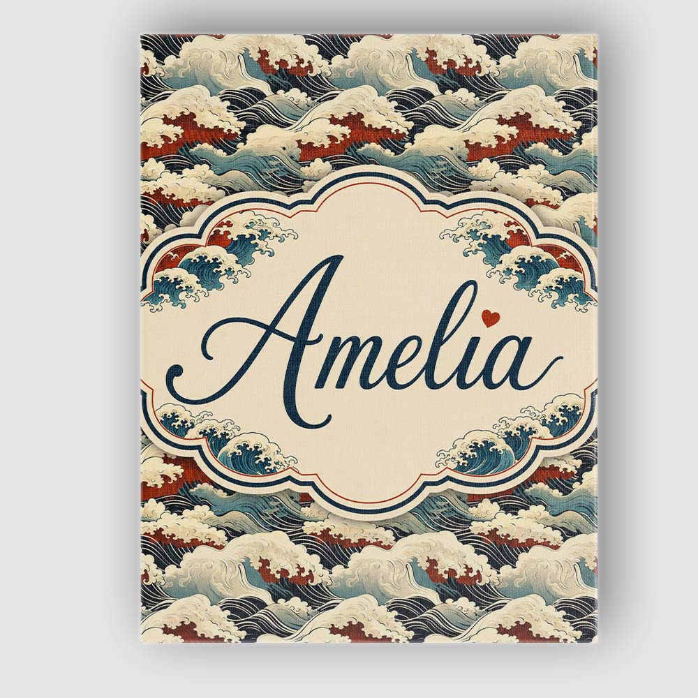 Personalised Name Dark Navy and Cream Custom Modern Room Accent Creative Decorator Style Canvas Wall Art Print Decor Picture Ready to Hang