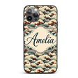 Dark Navy and Cream Japanese Waves Printed Design Custom Name Protective Phone Case Mobile Cover Durable Everyday Smartphone Shock Resistant