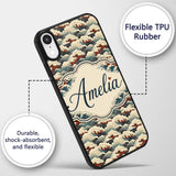 Dark Navy and Cream Japanese Waves Printed Design Custom Name Protective Phone Case Mobile Cover Durable Everyday Smartphone Shock Resistant