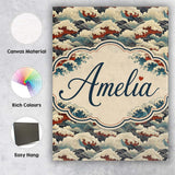 Personalised Name Dark Navy and Cream Custom Modern Room Accent Creative Decorator Style Canvas Wall Art Print Decor Picture Ready to Hang