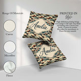 Custom Name Dark Navy and Cream Japanese Waves Pattern Name Cute Square Filled Cushion Throw Pillow Sofa Bed Home Decor Zip Washable UK Made