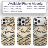 Dark Navy and Cream Japanese Waves Printed Design Custom Name Protective Phone Case Mobile Cover Durable Everyday Smartphone Shock Resistant