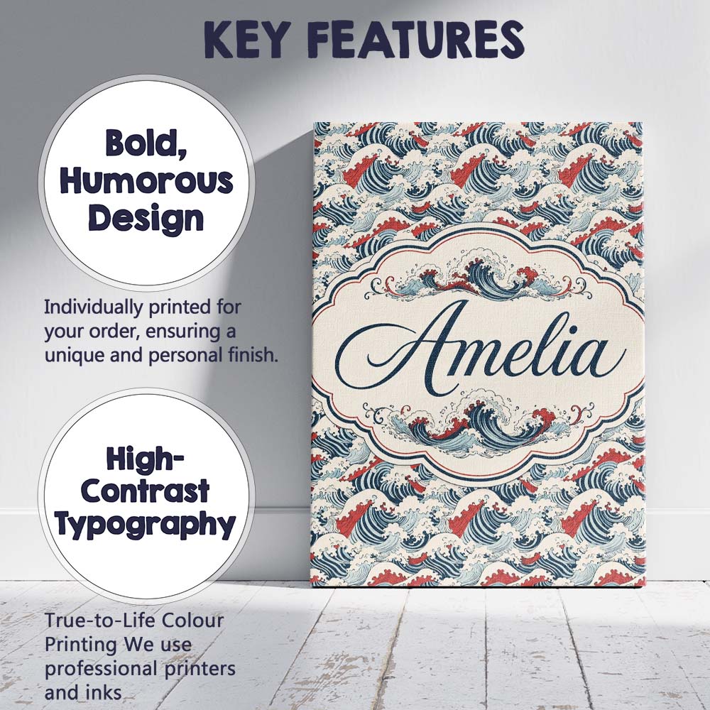 Personalised Name Traditional Red Cresting Custom  Unique Gift Idea Elegant Feature Canvas Wall Art Print Decor Picture Ready to Hang