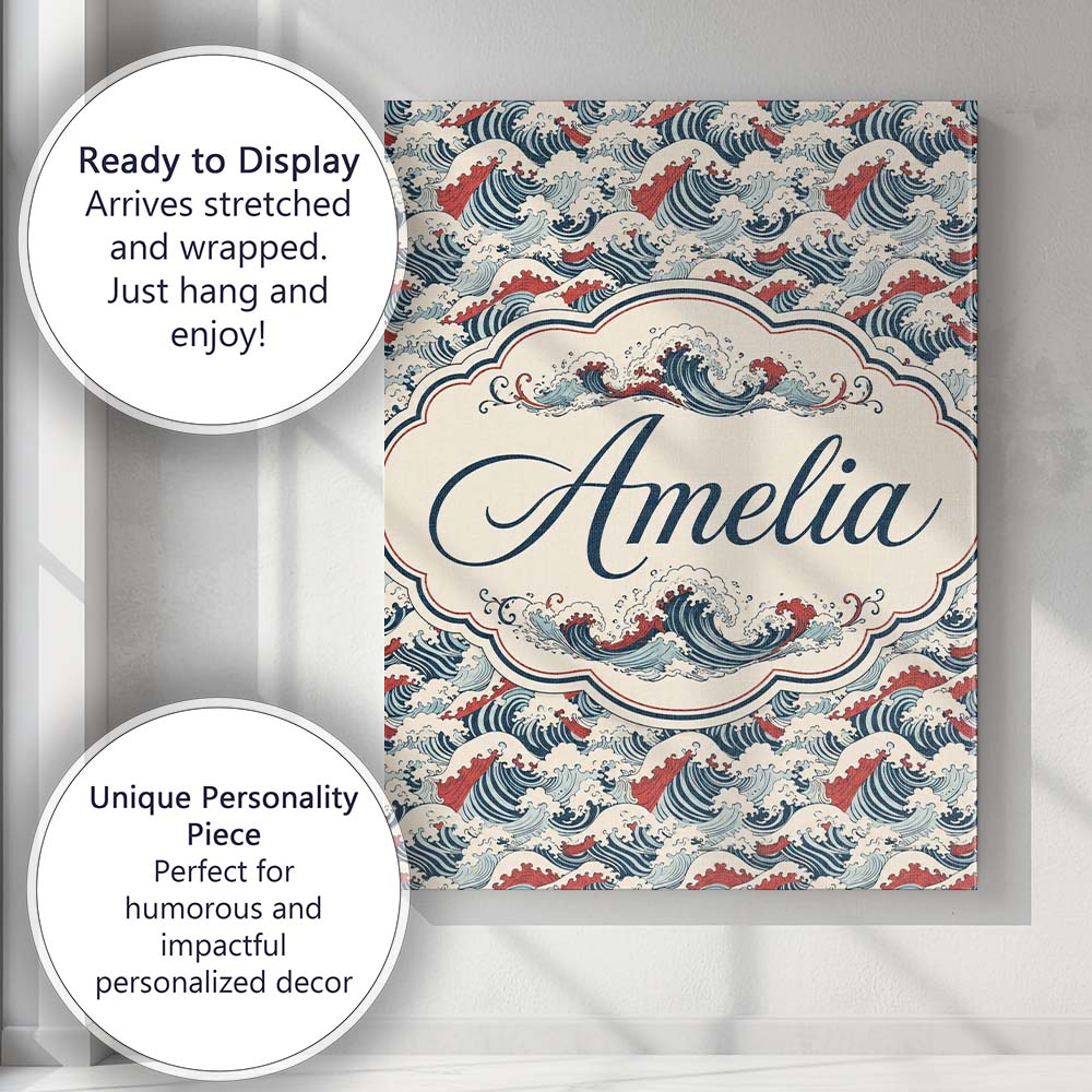 Personalised Name Traditional Red Cresting Custom  Unique Gift Idea Elegant Feature Canvas Wall Art Print Decor Picture Ready to Hang