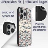 Traditional Red Cresting Waves Seamless Pattern Custom Name Protective Phone Case Mobile Cover Durable Everyday Smartphone Shock Resistant
