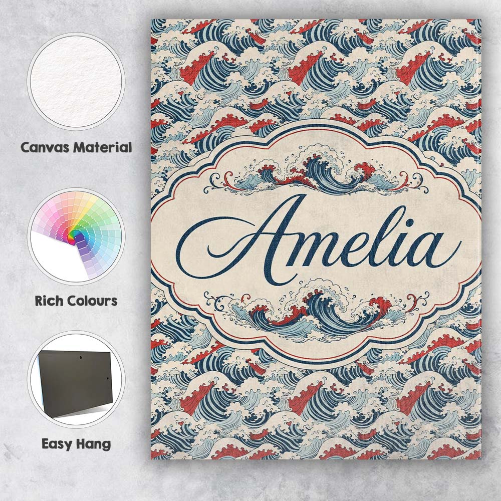 Personalised Name Traditional Red Cresting Custom  Unique Gift Idea Elegant Feature Canvas Wall Art Print Decor Picture Ready to Hang