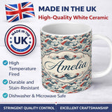 Personalized Custom Name Traditional Red Cresting Waves Seamless Pattern Name Cute Unique 11oz Ceramic Coffee Tea Mug White Large Handle