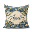 Custom Name Elegant Gold and Deep Blue Waves Seamless Name Cute Square Filled Cushion Throw Pillow Sofa Bed Home Decor Zip Washable UK Made