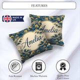 Custom Name Elegant Gold and Deep Blue Waves Seamless Name Cute Square Filled Cushion Throw Pillow Sofa Bed Home Decor Zip Washable UK Made