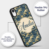 Elegant Gold and Deep Blue Waves Seamless Pattern Custom Name Protective Phone Case Mobile Cover Durable Everyday Smartphone Shock Resistant
