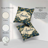 Custom Name Elegant Gold and Deep Blue Waves Seamless Name Cute Square Filled Cushion Throw Pillow Sofa Bed Home Decor Zip Washable UK Made
