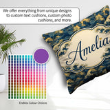 Custom Name Elegant Gold and Deep Blue Waves Seamless Name Cute Square Filled Cushion Throw Pillow Sofa Bed Home Decor Zip Washable UK Made