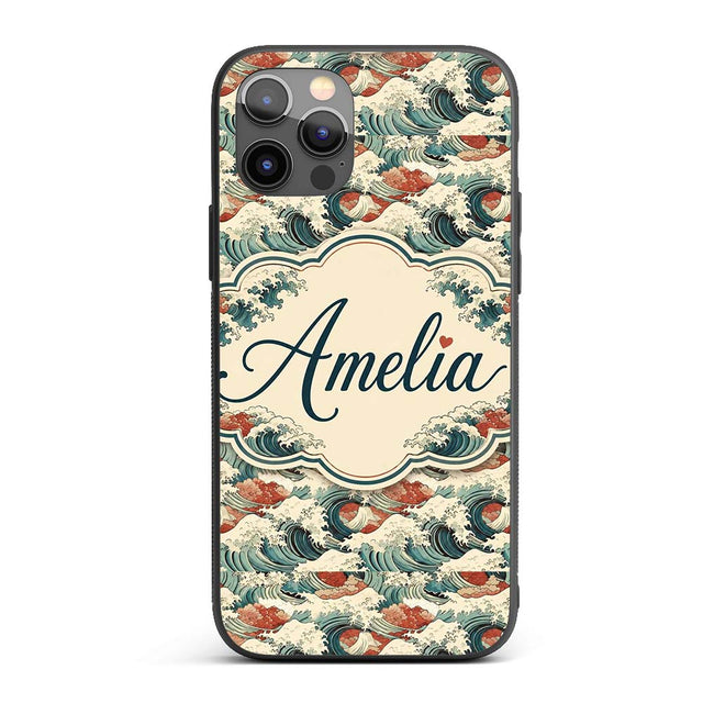 Detailed Japanese Wave Foam Pattern Seamless Custom Name Protective Phone Case Mobile Cover Durable Everyday Smartphone Shock Resistant