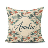 Custom Name Detailed Japanese Wave Foam Pattern Design Name Cute Square Filled Cushion Throw Pillow Sofa Bed Home Decor Zip Washable UK Made