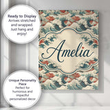 Personalised Name Detailed Japanese Wave Custom  Unique Gift Idea Elegant Feature Canvas Wall Art Print Decor Picture Ready to Hang