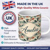 Personalized Custom Name Detailed Japanese Wave Foam Pattern Seamless Design Name Cute 11oz Ceramic Coffee Tea Mug White Large Handle