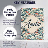 Personalised Name Stylised Blue and Coral Custom  Unique Gift Idea Elegant Feature Canvas Wall Art Print Decor Picture Ready to Hang