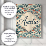 Personalised Name Stylised Blue and Coral Custom  Unique Gift Idea Elegant Feature Canvas Wall Art Print Decor Picture Ready to Hang